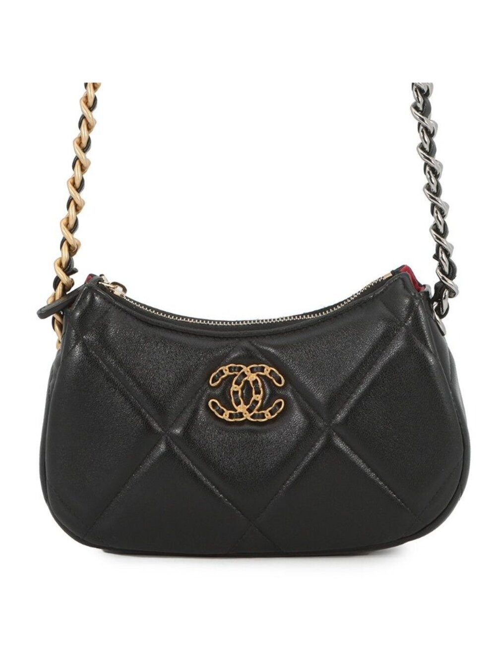 Chanel Chain Shoulder Bag 19 Quilted Small Hobo Lambskin Black